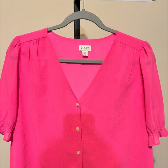 J. Crew Pink Ruffle Short Sleeve Button Front Blouse - Picture 6 of 11